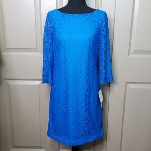 NWT Nine & Co. Dat To Dinner Vivid Blue Lace Long Sleeve Dress Size 8